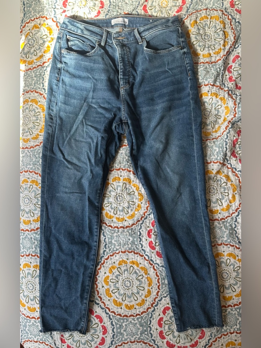 LOFT Curvy Skinny Jeans Blue Denim Raw Hem Stretch Women’s